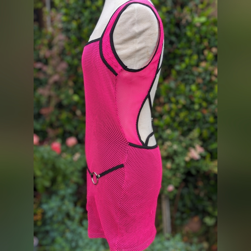 Vintage Lip Service Neon Pink Cyber Mesh Fishnet GoGo Mini Dress